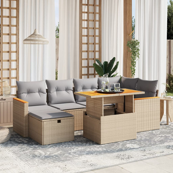 sofasæt til haven 7 dele med hynder polyrattan beige