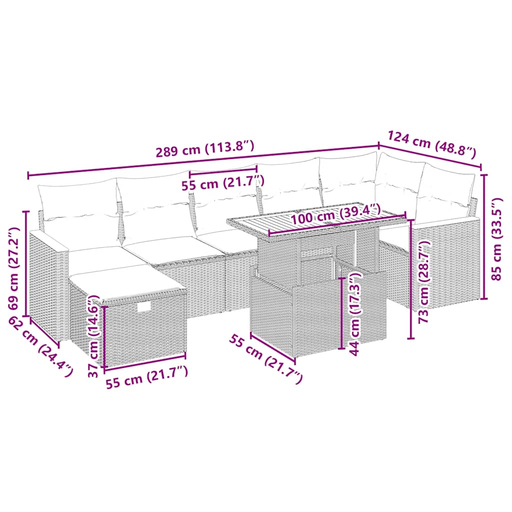 sofasæt til haven 8 dele med hynder polyrattan beige
