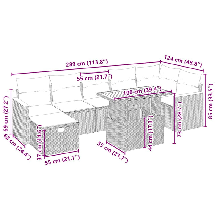 sofasæt til haven 8 dele med hynder polyrattan beige