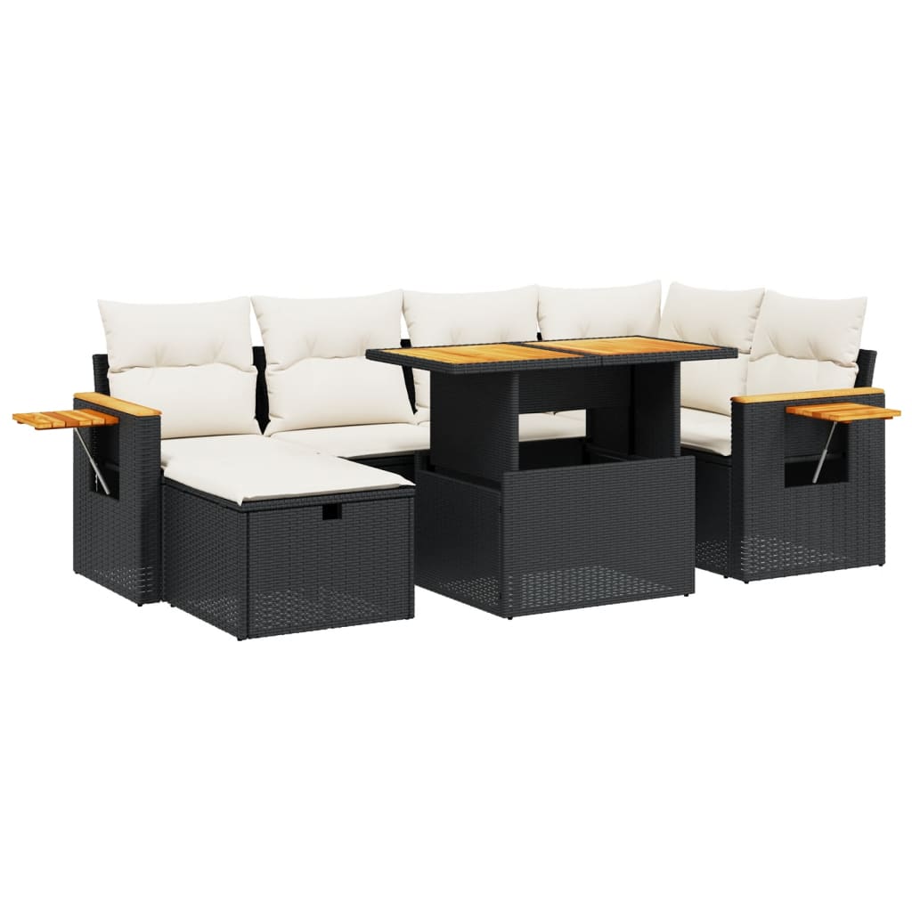 sofasæt til haven 7 dele med hynder polyrattan sort
