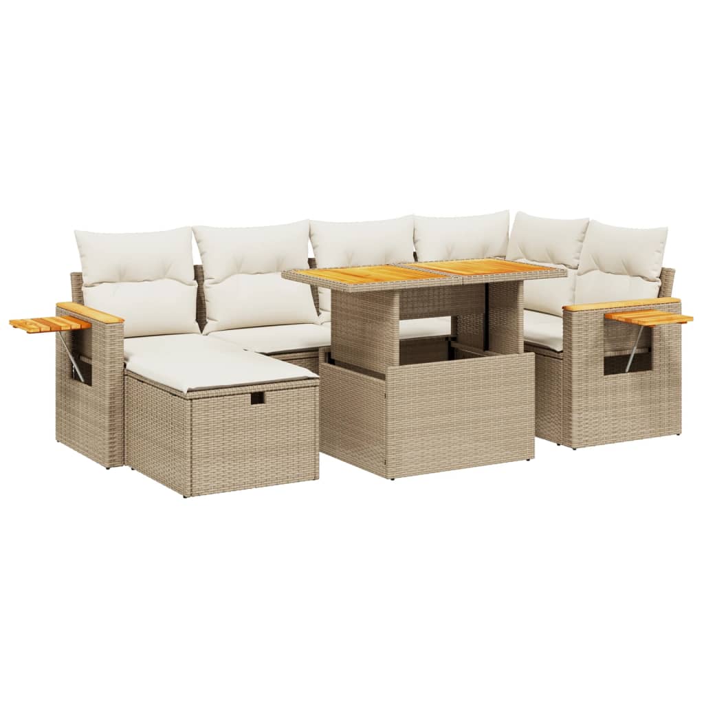 sofasæt til haven 7 dele med hynder polyrattan beige