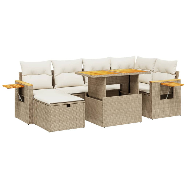 sofasæt til haven 7 dele med hynder polyrattan beige