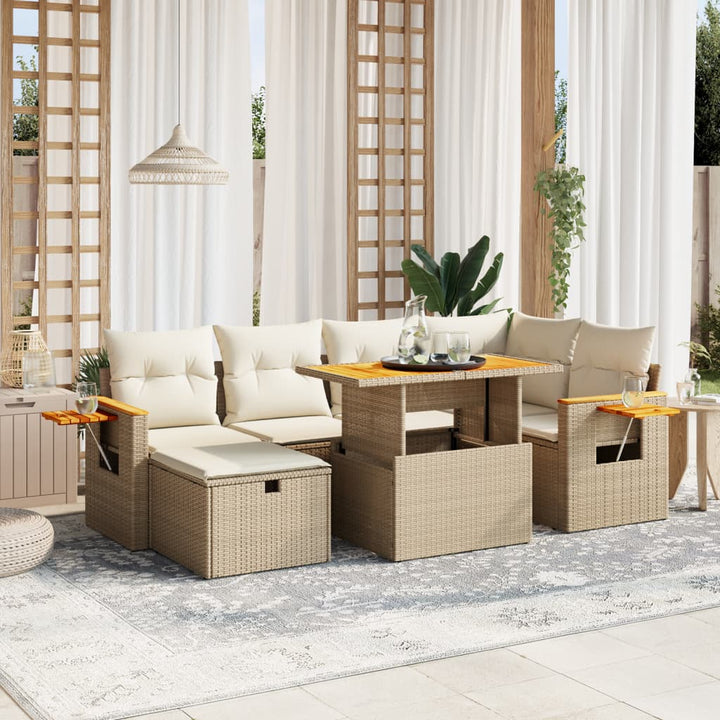 sofasæt til haven 7 dele med hynder polyrattan beige