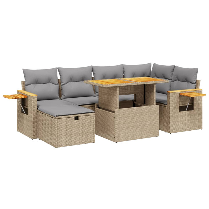 sofasæt til haven 7 dele med hynder polyrattan beige