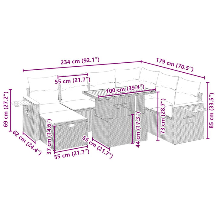 sofasæt til haven 8 dele med hynder polyrattan beige
