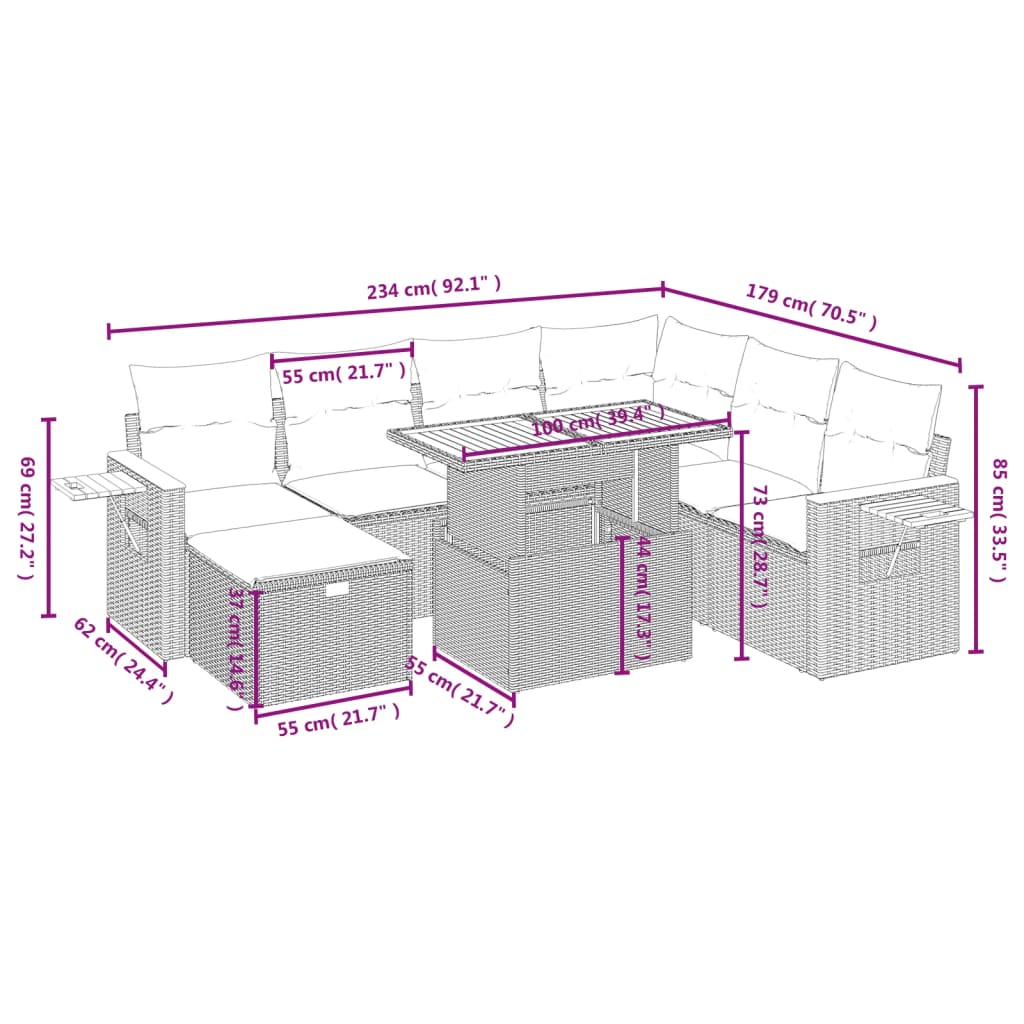 sofasæt til haven 8 dele med hynder polyrattan beige
