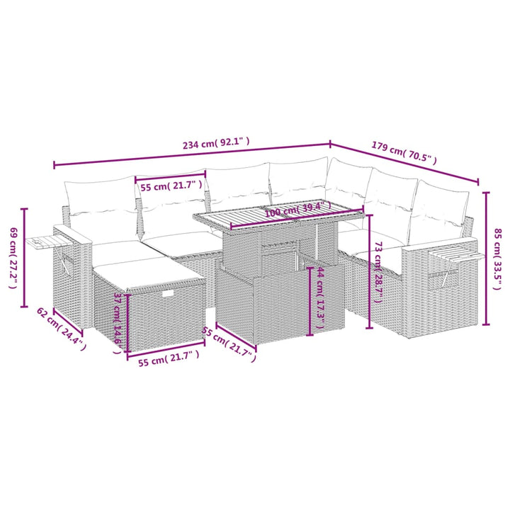 sofasæt til haven 8 dele med hynder polyrattan beige