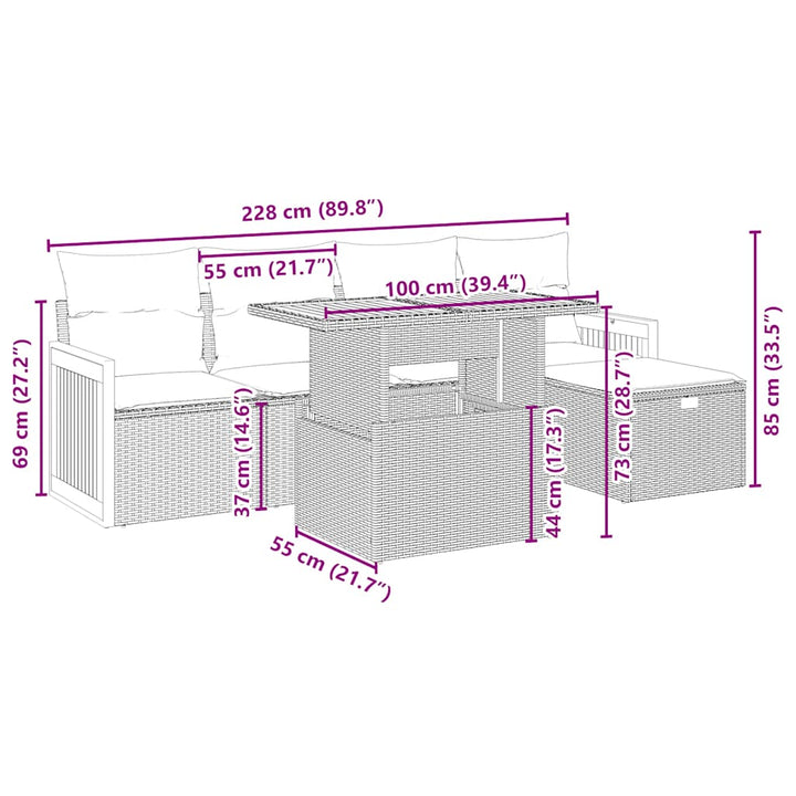 sofasæt til haven 6 dele med hynder polyrattan beige