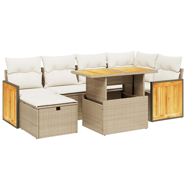 sofasæt til haven 7 dele med hynder polyrattan beige