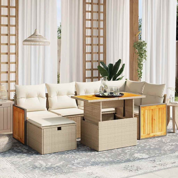 sofasæt til haven 7 dele med hynder polyrattan beige