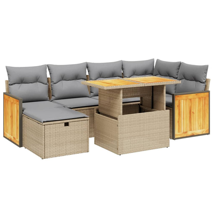 sofasæt til haven 7 dele med hynder polyrattan beige