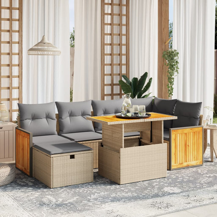 sofasæt til haven 7 dele med hynder polyrattan beige