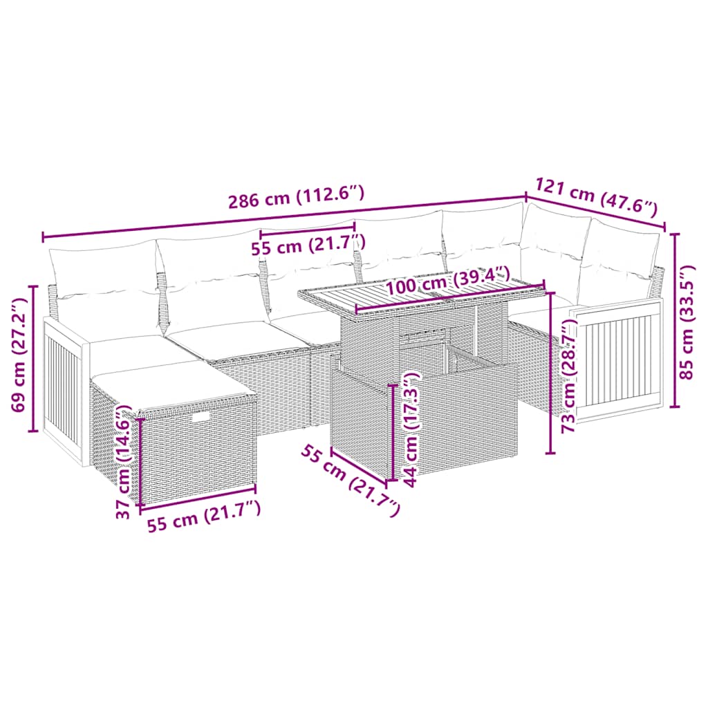 sofasæt til haven 8 dele med hynder polyrattan beige