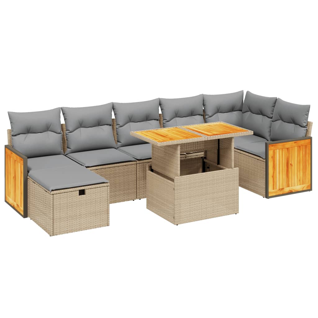 sofasæt til haven 8 dele med hynder polyrattan beige
