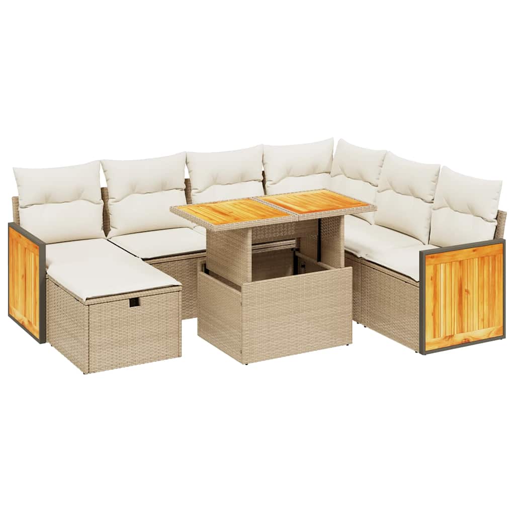 sofasæt til haven 8 dele med hynder polyrattan beige