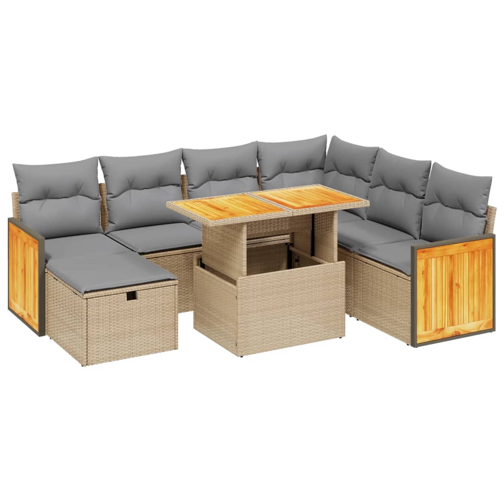 sofasæt til haven 8 dele med hynder polyrattan beige