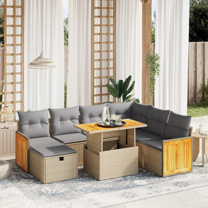 sofasæt til haven 8 dele med hynder polyrattan beige