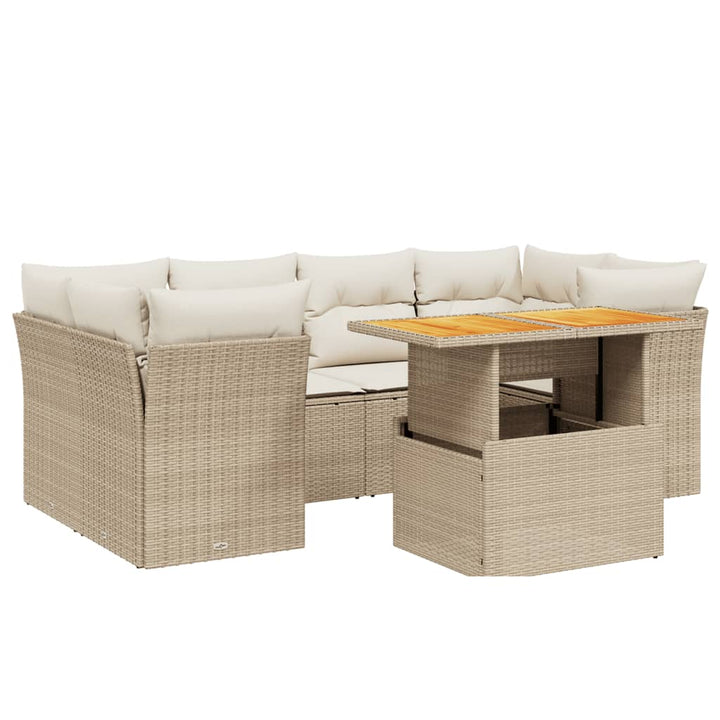 sofasæt til haven 7 dele med hynder polyrattan beige