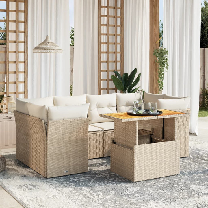 sofasæt til haven 7 dele med hynder polyrattan beige