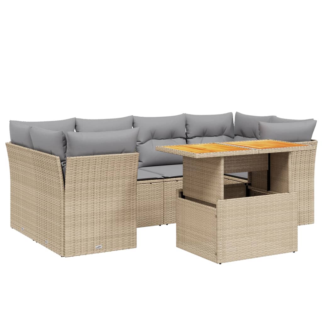 sofasæt til haven 7 dele med hynder polyrattan beige