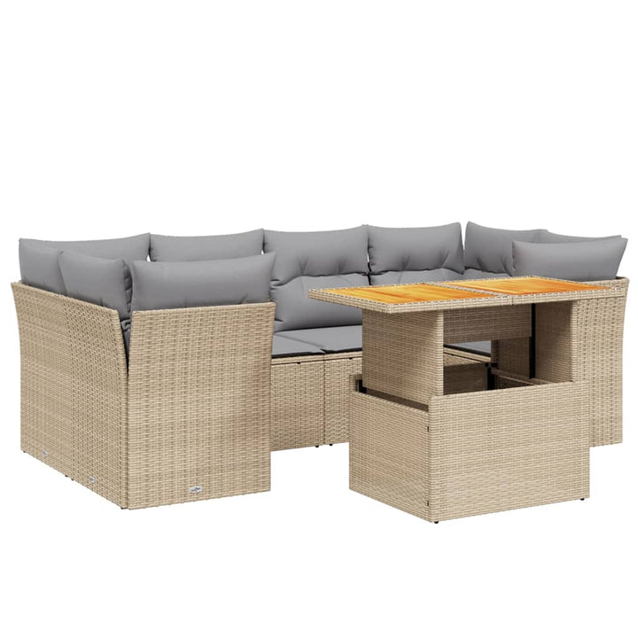 sofasæt til haven 7 dele med hynder polyrattan beige