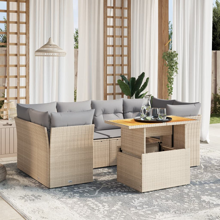 sofasæt til haven 7 dele med hynder polyrattan beige