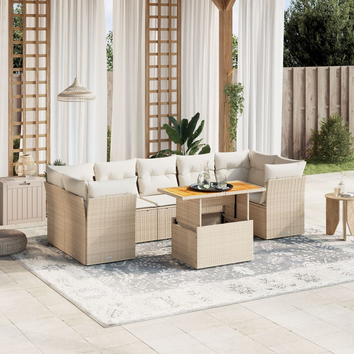 sofasæt til haven 8 dele med hynder polyrattan beige