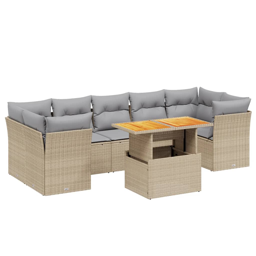 sofasæt til haven 8 dele med hynder polyrattan beige
