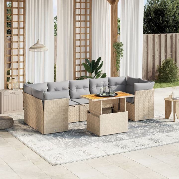 sofasæt til haven 8 dele med hynder polyrattan beige