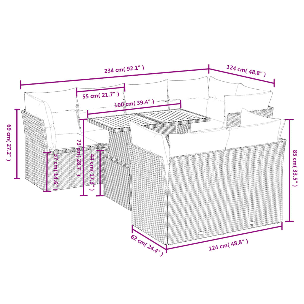 sofasæt til haven 8 dele med hynder polyrattan beige