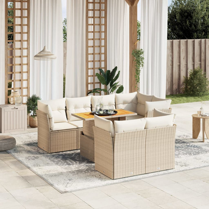 sofasæt til haven 8 dele med hynder polyrattan beige