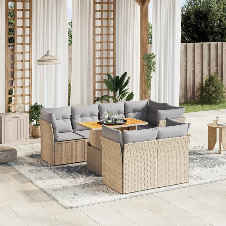 sofasæt til haven 8 dele med hynder polyrattan beige