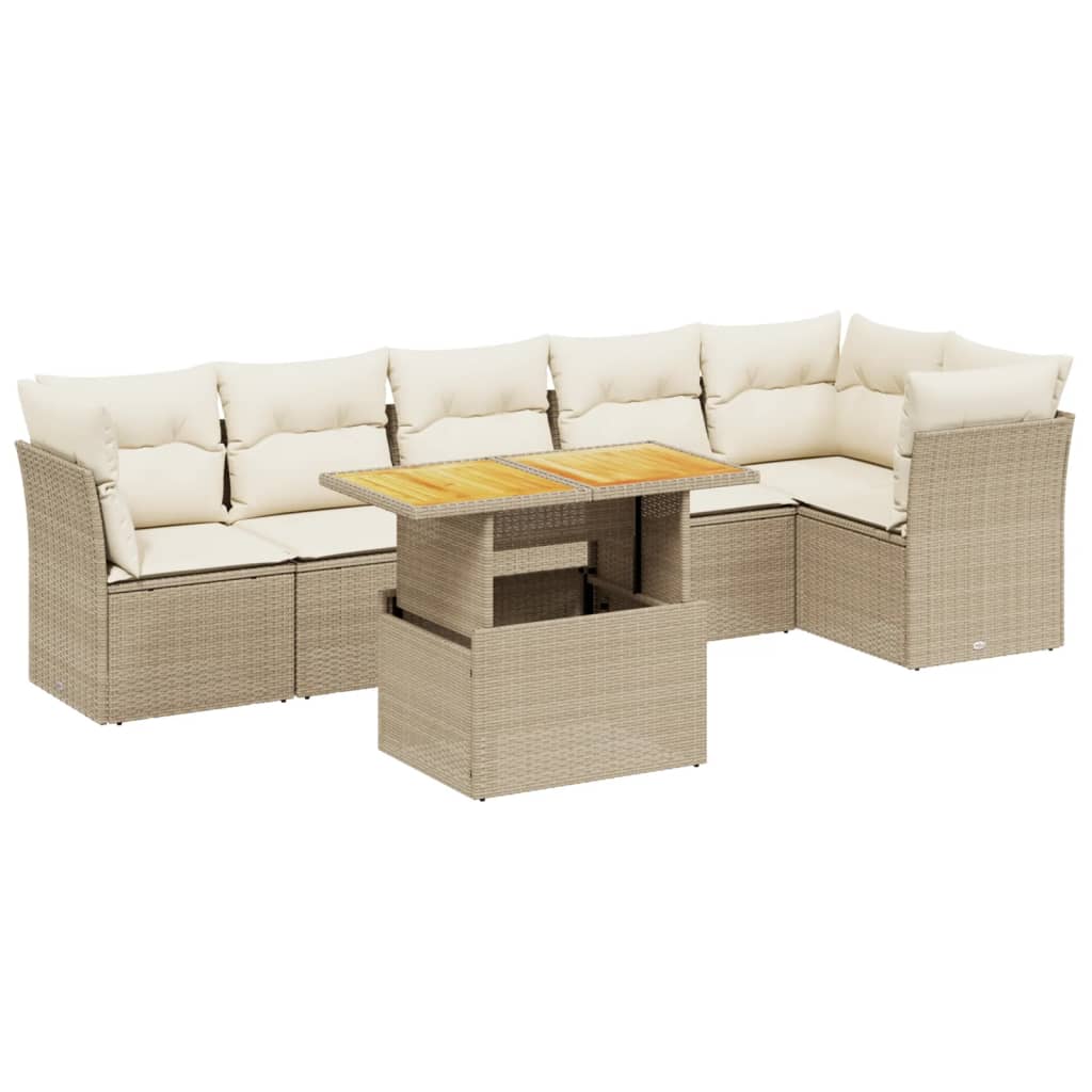 sofasæt til haven 7 dele med hynder polyrattan beige