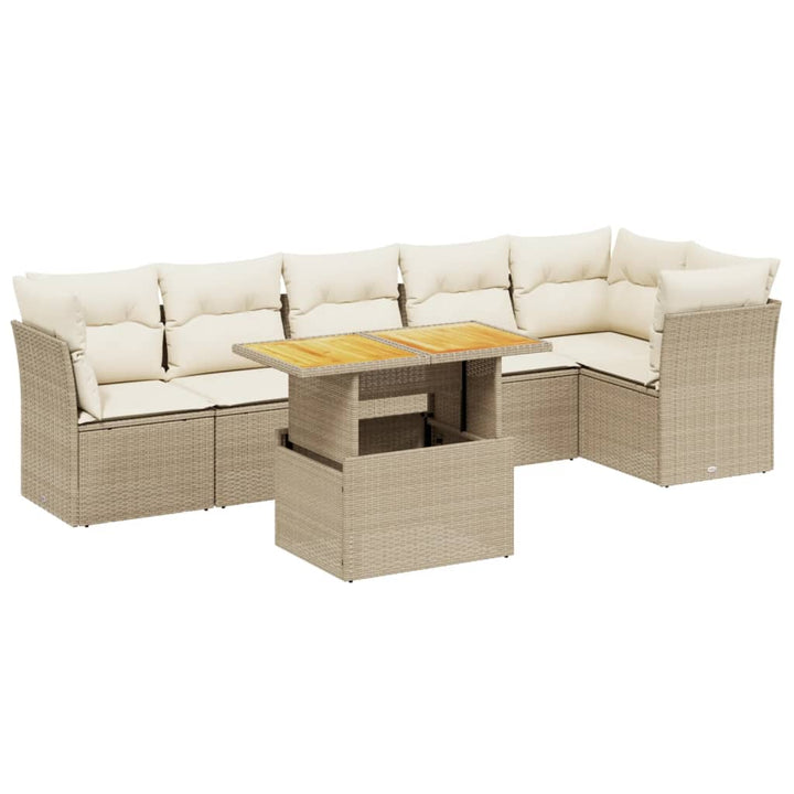 sofasæt til haven 7 dele med hynder polyrattan beige