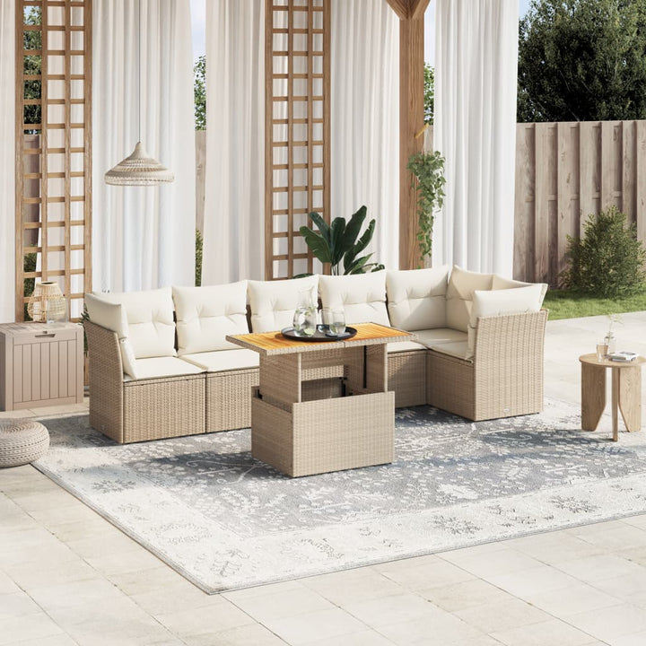 sofasæt til haven 7 dele med hynder polyrattan beige
