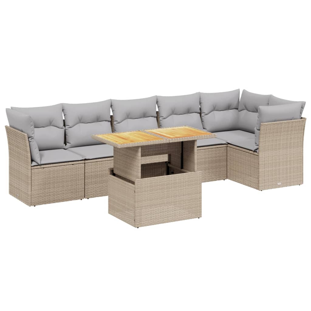 sofasæt til haven 7 dele med hynder polyrattan beige