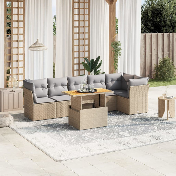 sofasæt til haven 7 dele med hynder polyrattan beige