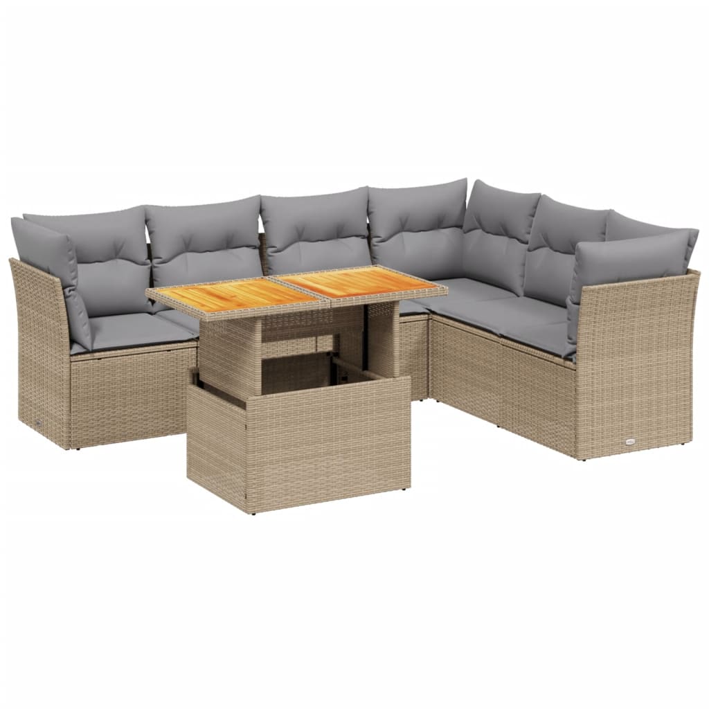sofasæt til haven 7 dele med hynder polyrattan beige