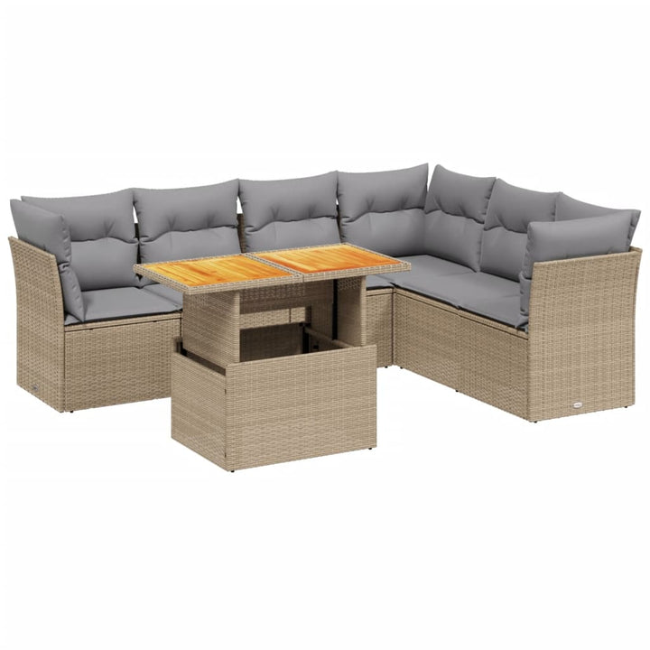 sofasæt til haven 7 dele med hynder polyrattan beige