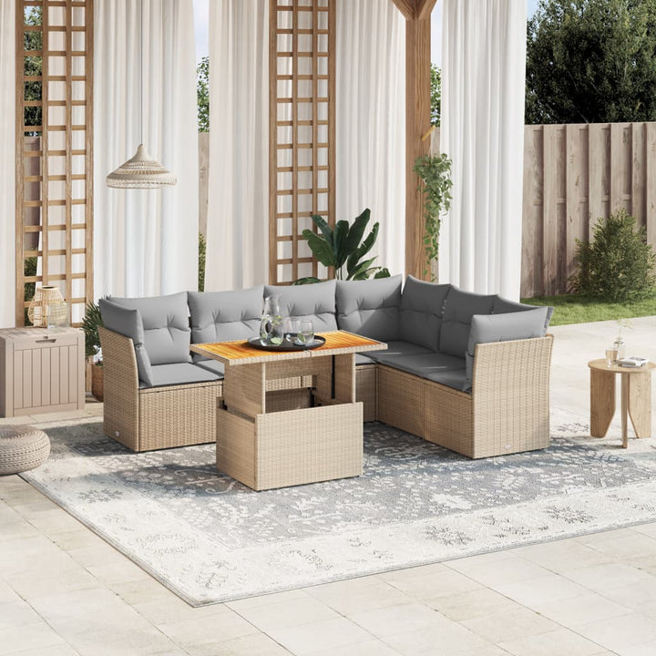 sofasæt til haven 7 dele med hynder polyrattan beige