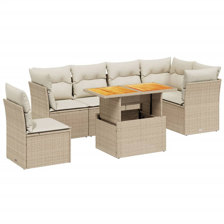 sofasæt til haven 7 dele med hynder polyrattan beige