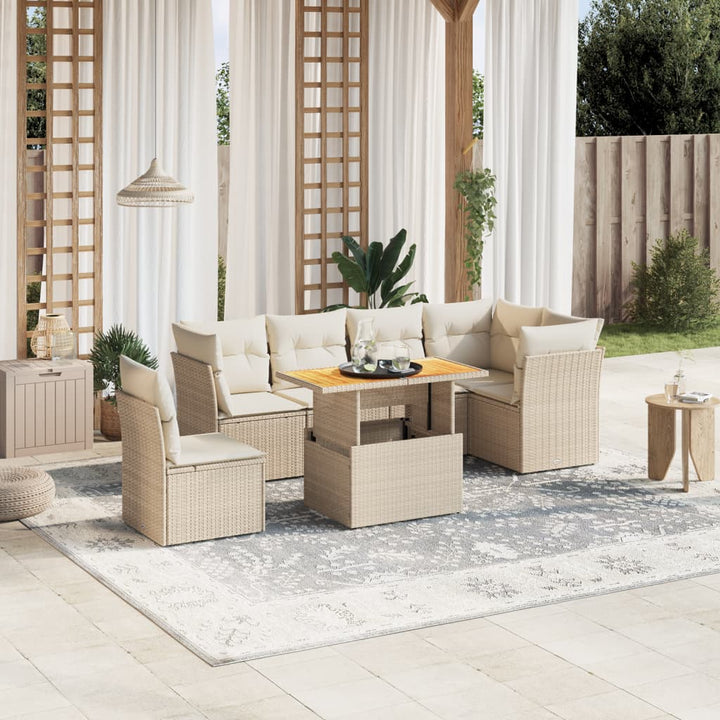 sofasæt til haven 7 dele med hynder polyrattan beige
