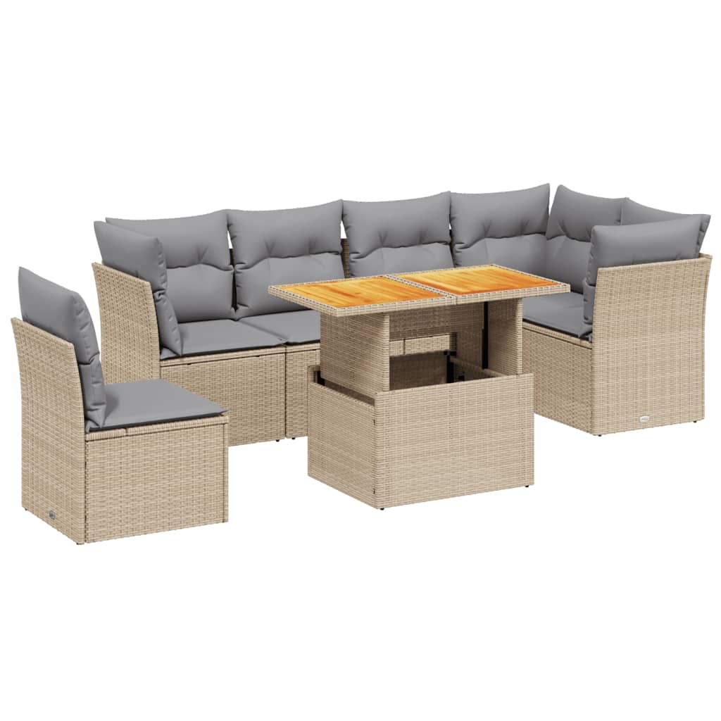 sofasæt til haven 7 dele med hynder polyrattan beige