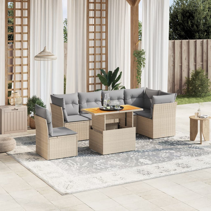 sofasæt til haven 7 dele med hynder polyrattan beige