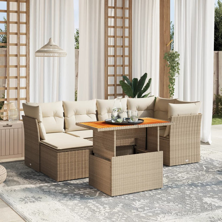 sofasæt til haven 7 dele med hynder polyrattan beige