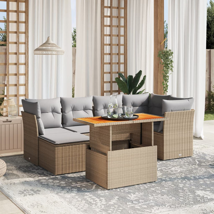 sofasæt til haven 7 dele med hynder polyrattan beige