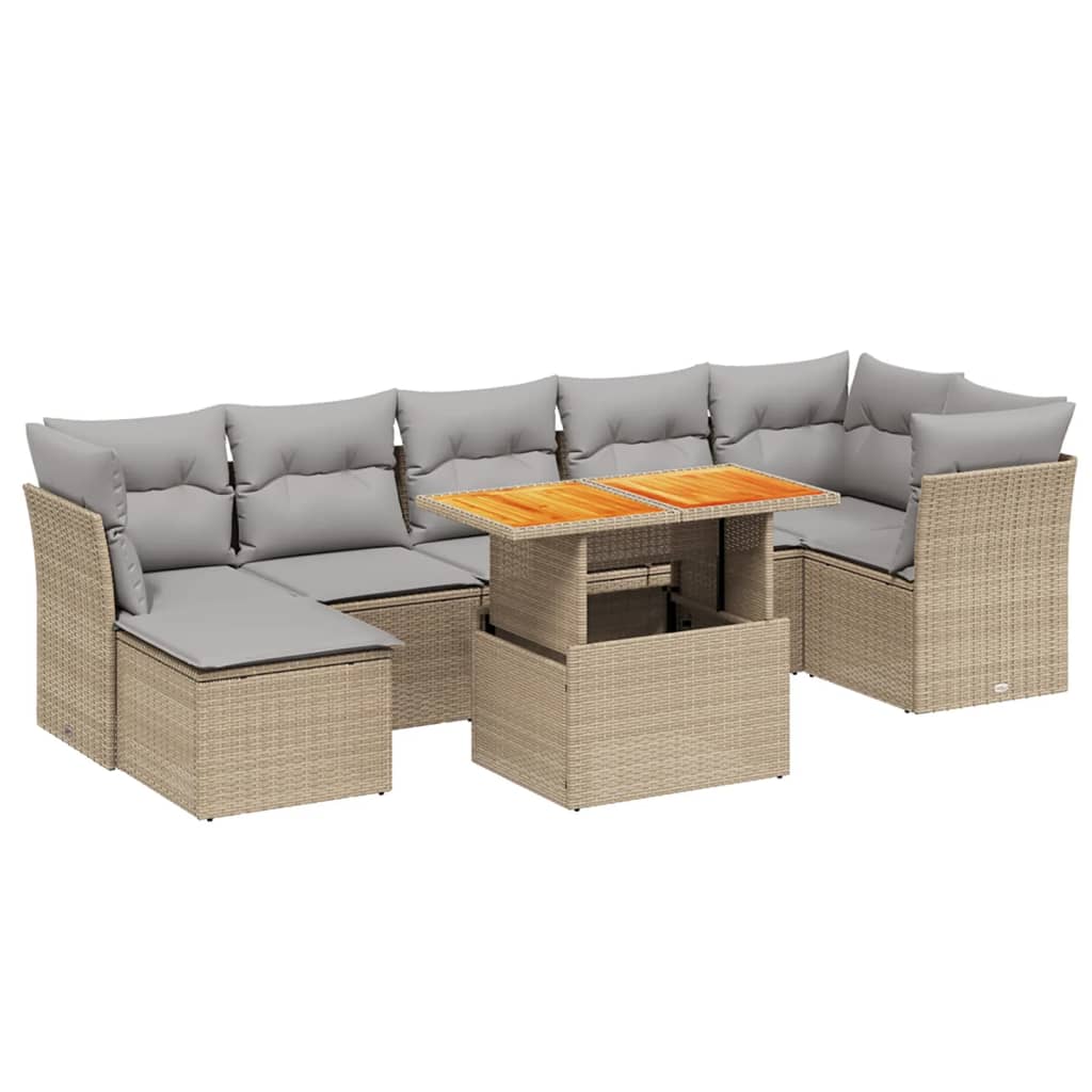 sofasæt til haven 8 dele med hynder polyrattan beige