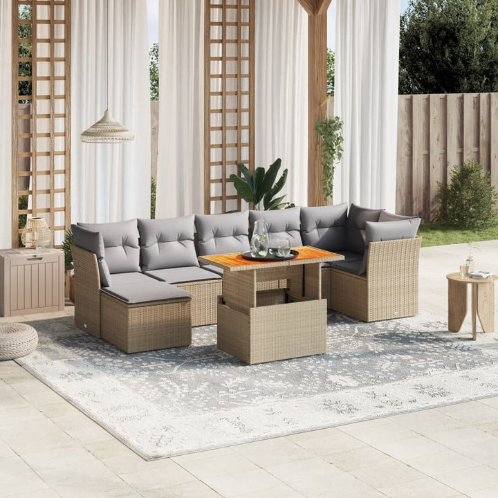 sofasæt til haven 8 dele med hynder polyrattan beige