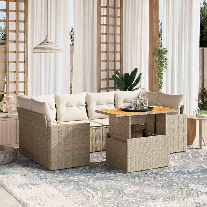 sofasæt til haven 7 dele med hynder polyrattan beige