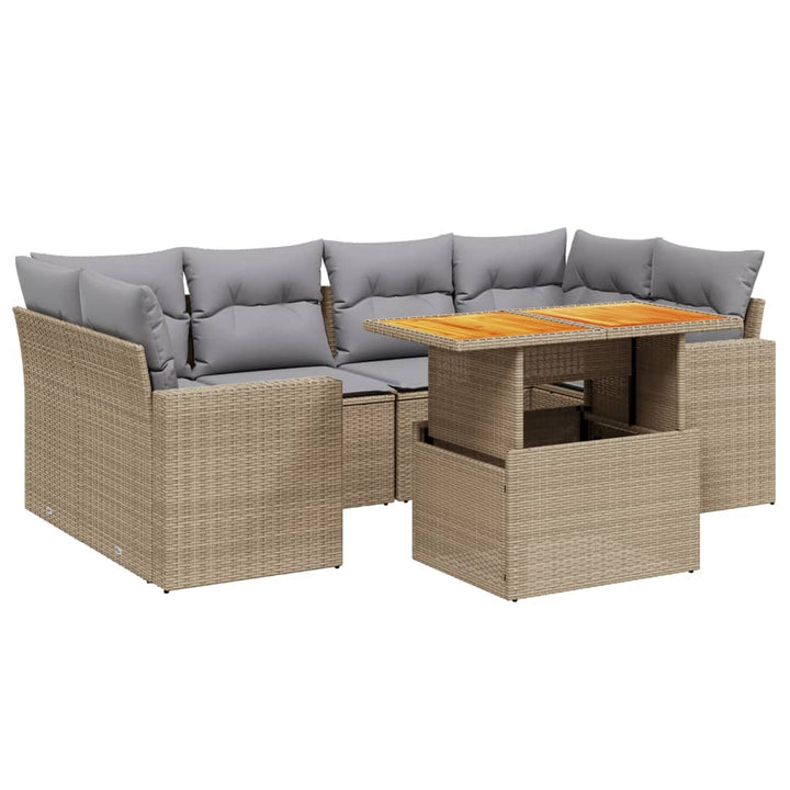 sofasæt til haven 7 dele med hynder polyrattan beige